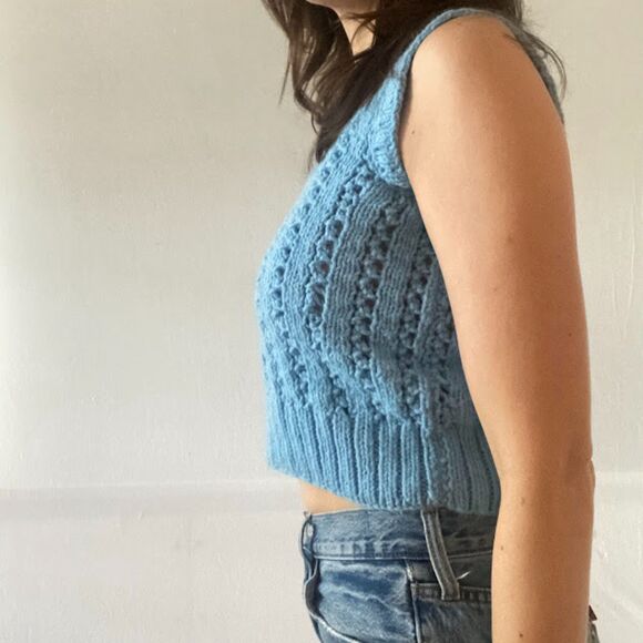 Vintage Handmade Knit Baby Blue Sweater Vest Size XS-S - Picture 3 of 6